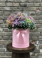 Цветочная композиция из Гипсофила и Розы в шляпной коробке в Муром