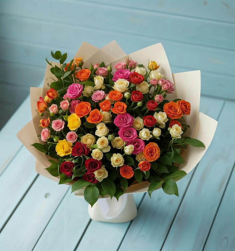 Букет Микс из разноцветных кустовых роз в Муром