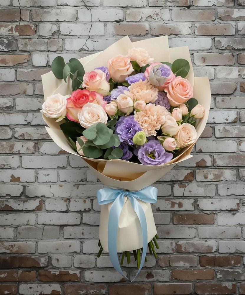 Букет цветов из: Розы, Лизиантусы и Гвоздики в Муром