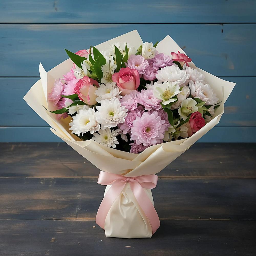 Букет цветов из: Хризантемы, Альстромерии и Розы в Муром